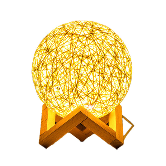 Sepak Takraw Rattan Ball LED Table Lamp │ Wooden Night Stand │ Home Decorative Mood Light Besontique