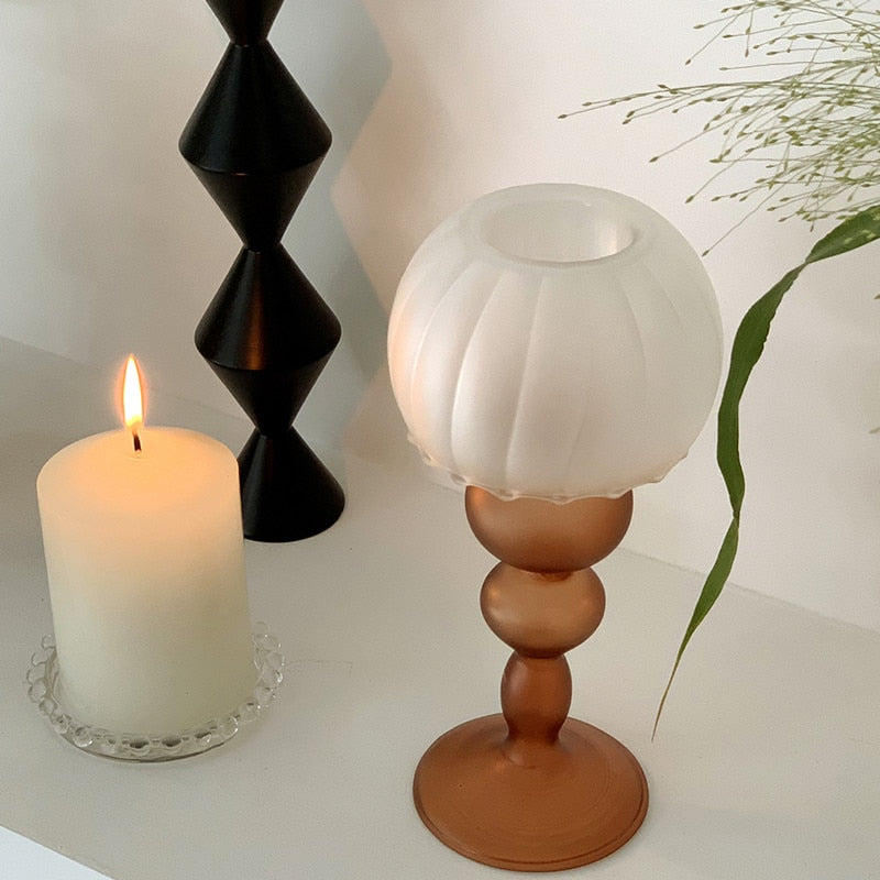 Modern Retro Table Lamp Glass Candle Holder, Neutral Tone Home Decoration Accessories, Living Room Vintage Items Besontique