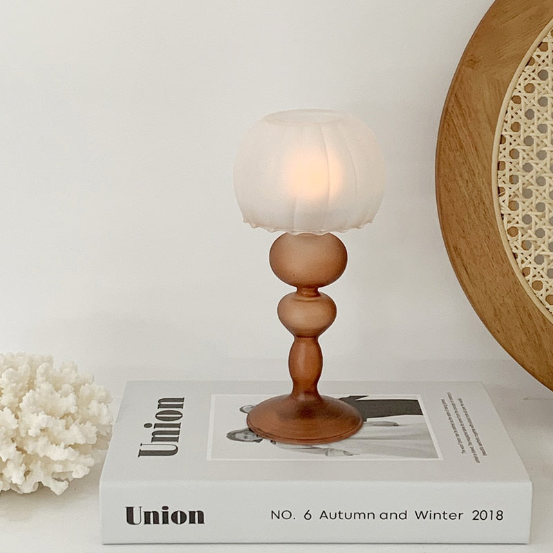 Modern Retro Table Lamp Glass Candle Holder, Neutral Tone Home Decoration Accessories, Living Room Vintage Items Besontique