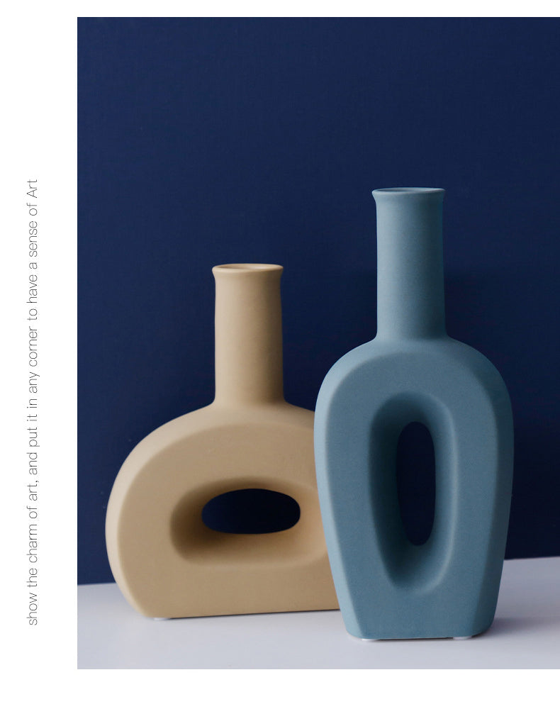 Nordic Ceramic Flower Vase, Geometric Art Decorative Pot, Neutral Tone Color Home Decoration Besontique
