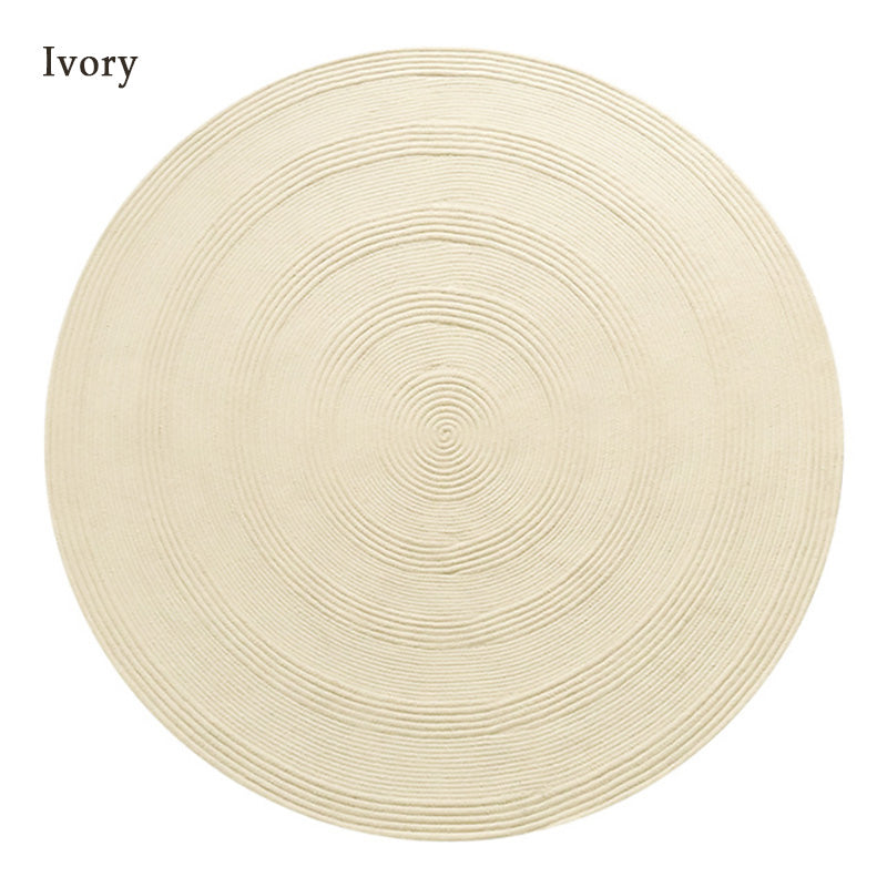 Minimal Natural Wool Round Carpet │ Hand Woven Living Room Bedroom Rug Besontique Home Decoration