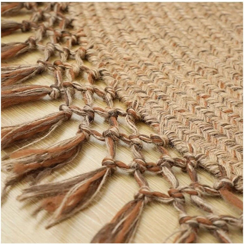 Modern Boho Jute Woven Carpet │ Weave Round Rugs Hand Knotted Tassel Carpet │  for Living Room Bedroom Retro Home Decor Besontique