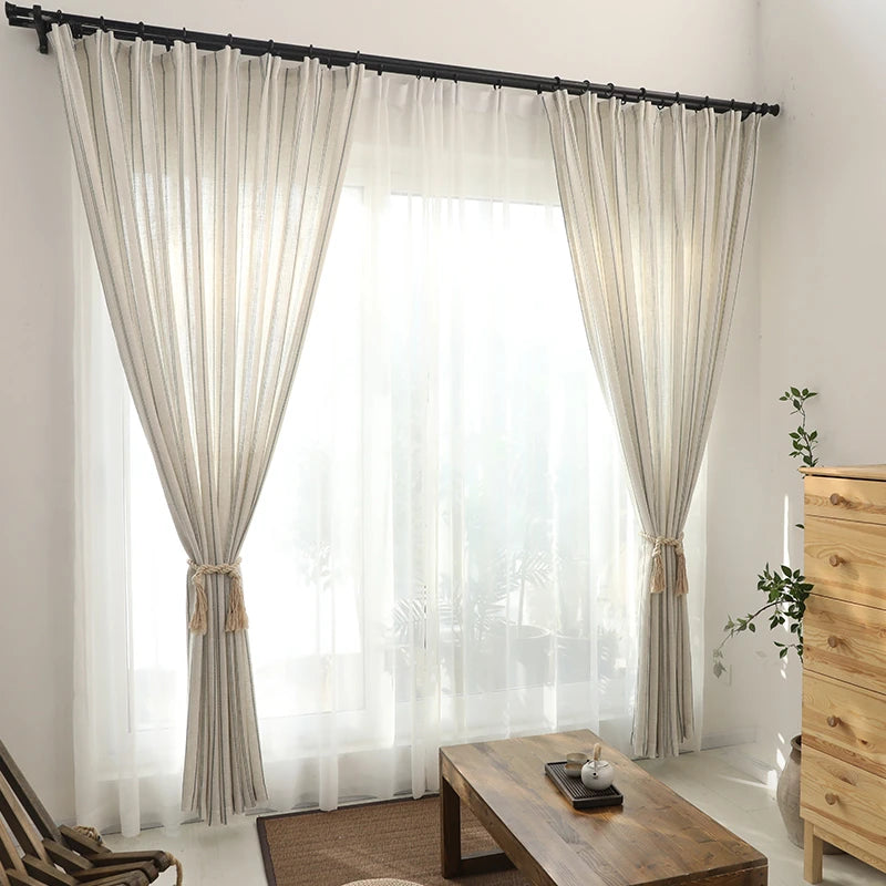 Minimal Linen Cotton Stripe Curtain │  Modern Simple Long Wide Window Drapes Besontique Home Living Room Bedroom decor