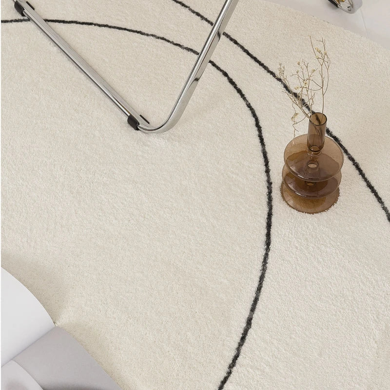 Modern White Irregular Abstract Line Art Rug Carpet │ Minimal Home Decoration Plush Floor Mat Besontique Home Decor