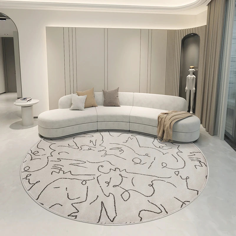 Nordic Minimalist Black Line Round Carpet │ Modern Large Area Decorative Fluffy Plush Rug   Living Room Bedroom Besontique Home