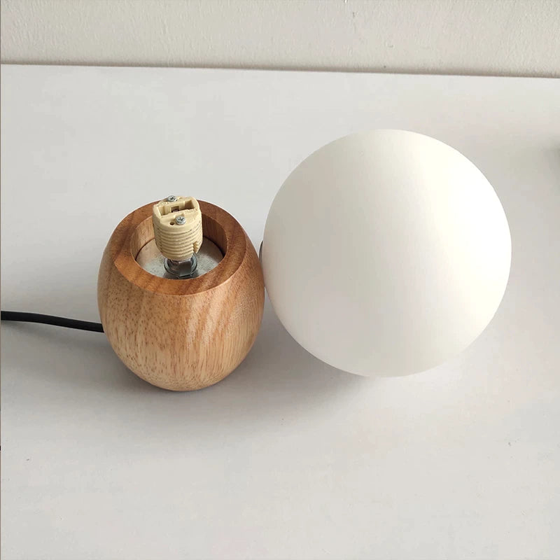 Nordic Wood Table Lamp with Glass Ball │ Minimal Bedside Mood Lamp │ Modern Warm LED Desk Lamp Besontique