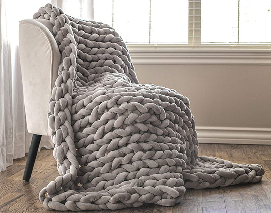 Chunky Knitted Blanket for Sofa Decor │ New Core-filled Yarn Hand-woven Gravity Blanket │ Neutral Color Decompression Blanket  Besontique