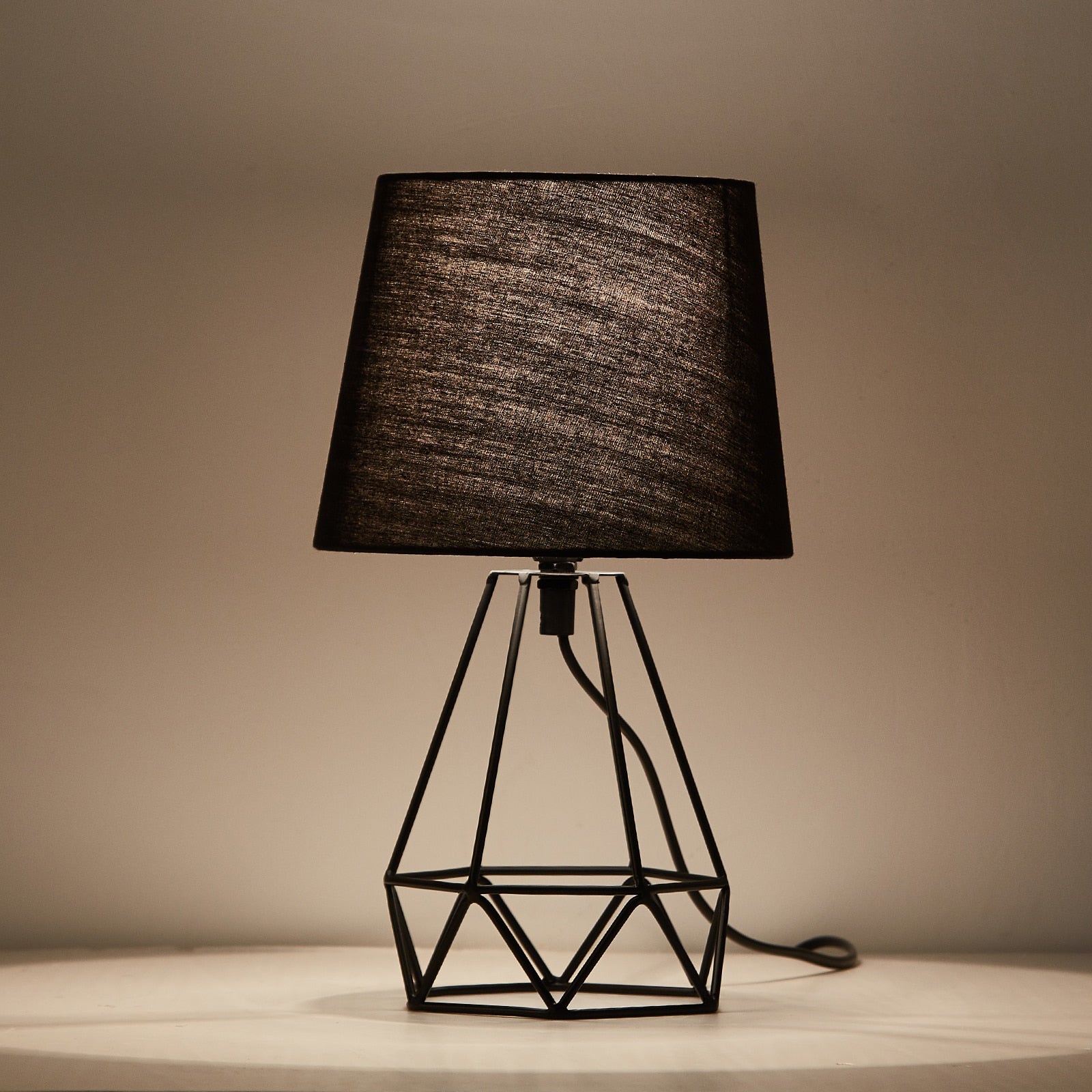 Modern Table Lamp with Geometric Metal Base & Fabric Shade 1, Desk Light Lamp for Bedroom Living Room Besontique
