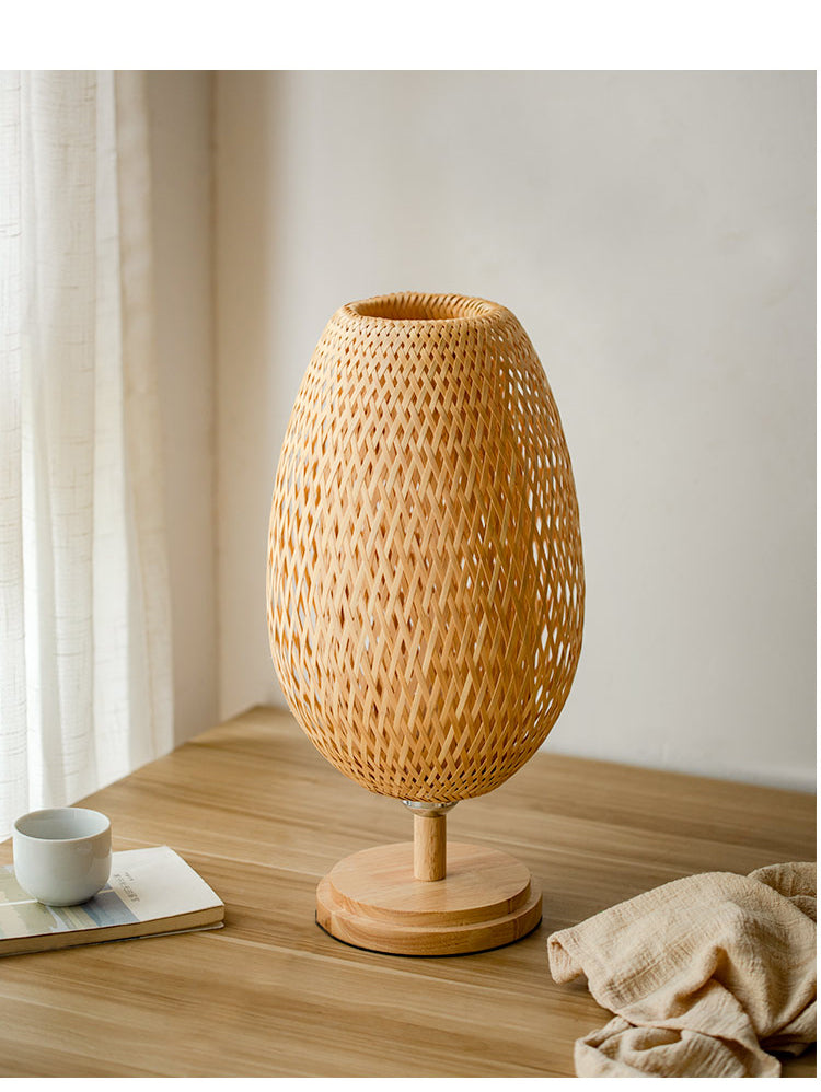 Modern Vintage Bamboo Table Lamps │ Handmade Knitted Wooden Desk Light │ For Living Room Bedroom Decoration