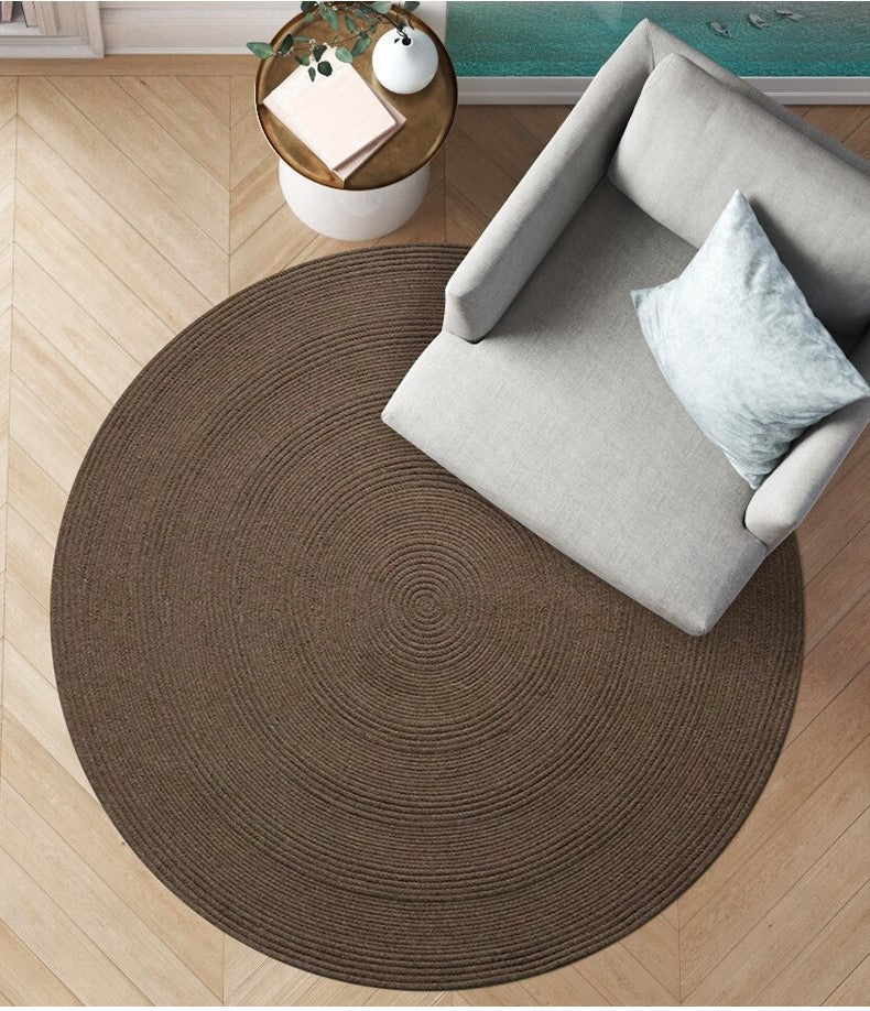 Minimal Natural Wool Round Carpet │ Hand Woven Living Room Bedroom Brown Rug Besontique Home Decoration