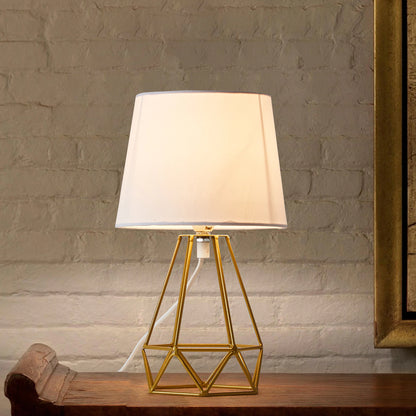 Modern Table Lamp with Geometric Metal Base & Fabric Shade 1, Desk Light Lamp for Bedroom Living Room Besontique