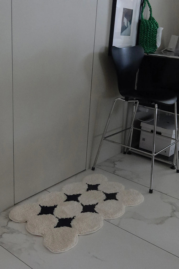 Modern Vintage Tufting Black White Rug │ Soft Aesthetic Floor Carpet Doormat │ For Home Living Room Decor Besontique