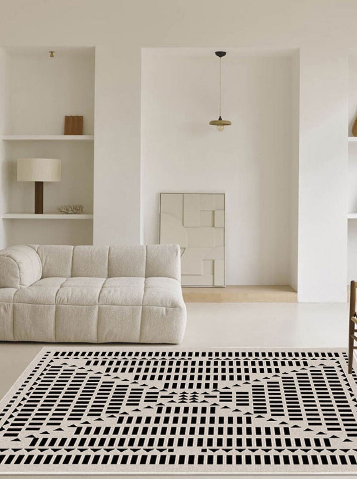 Modern Retro Living Room Carpet │ Light Luxury Plaid Geometric Soft Floor Rug Besontique Home