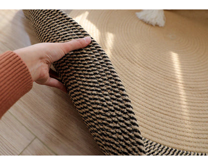Round Woven Carpets Handmade Jute Rattan Carpet With Tassel │ For Modern Vintage Room Decor │ Home Floor Door Mats