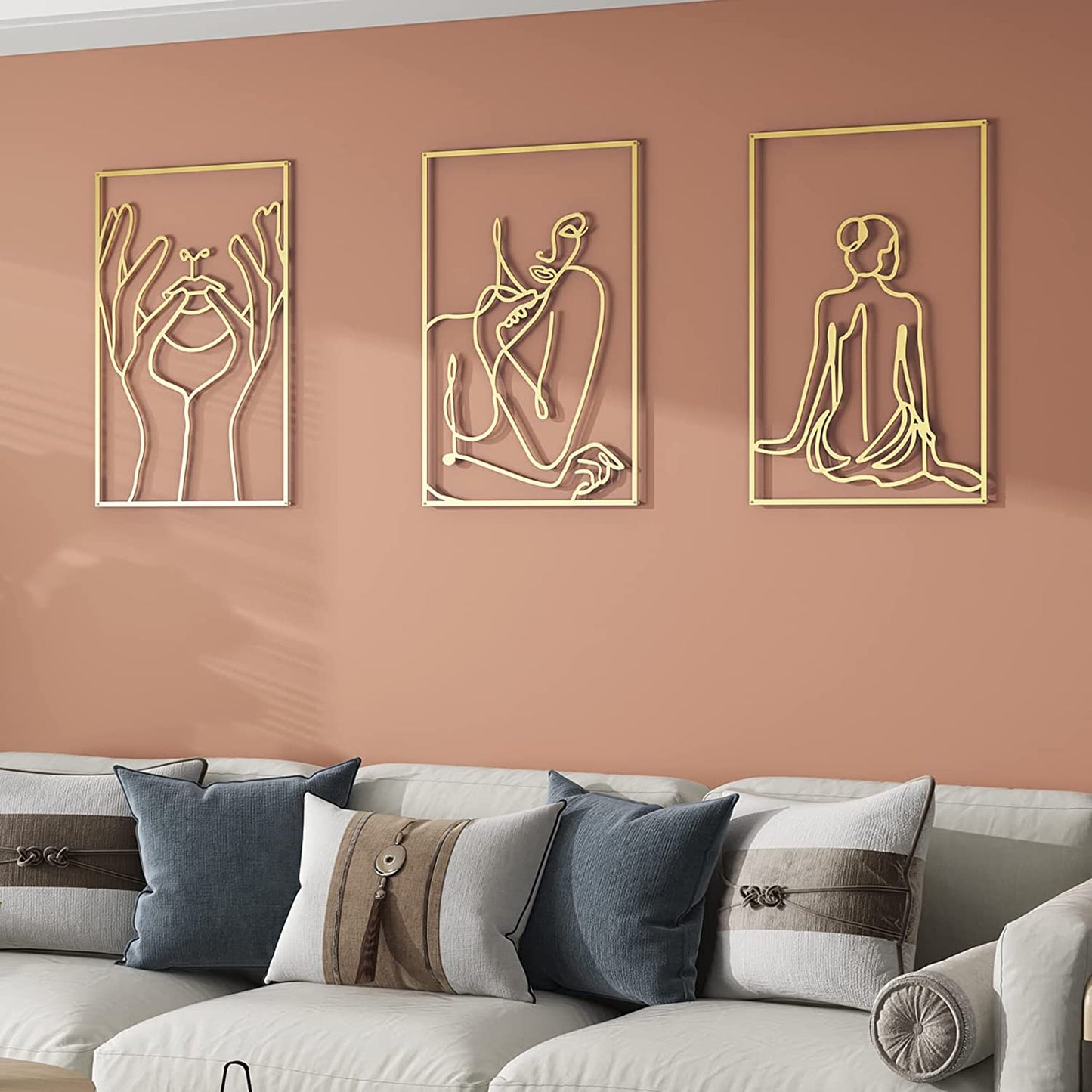 Modern Abstract Female Gold Line Silhouette Metal Art │ Nordic Woman Iron Wall Hanging Decor Ornament Besontique Home Decor Interior