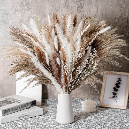 80 pcs (white / brown / beige mix) Natural Dried Pampas Grass Premium Dry Bouquet for Modern Boho Home Decoration Besontique