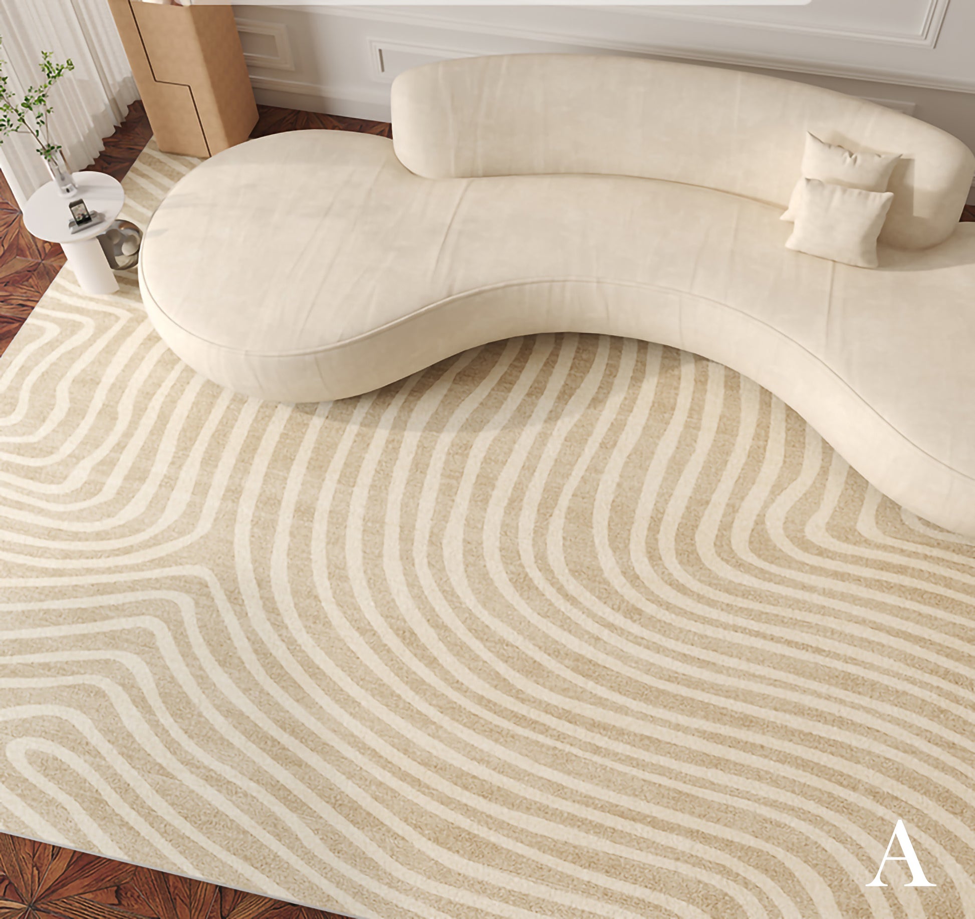 Modern Boho Line Carpet, Neutral Tone Beige Rugs for Bedroom / Living Room decoration Besontique 