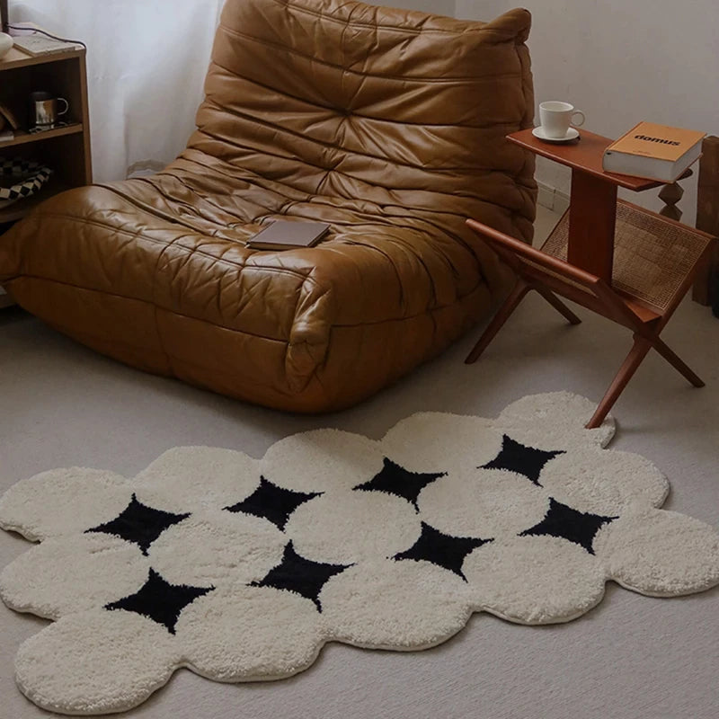Modern Vintage Tufting Black White Rug │ Soft Aesthetic Floor Carpet Doormat │ For Home Living Room Decor Besontique Living