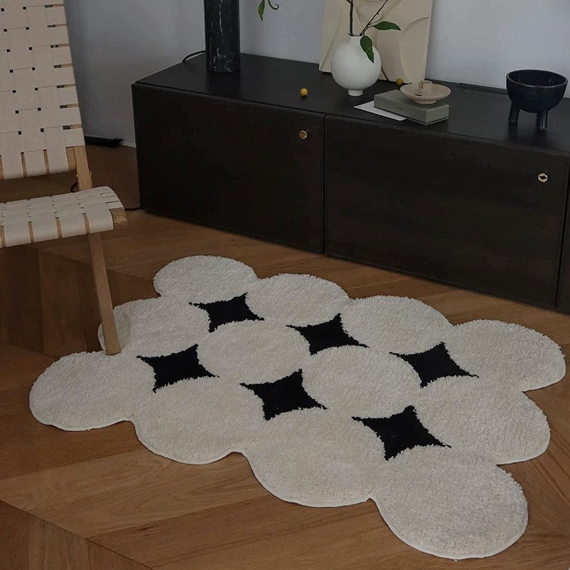 Modern Vintage Tufting Black White Rug │ Soft Aesthetic Floor Carpet Doormat │ For Home Living Room Decor
