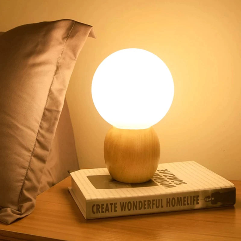 Nordic Wood Table Lamp with Glass Ball │ Minimal Bedside Mood Lamp │ Modern Warm LED Desk Lamp Besontique