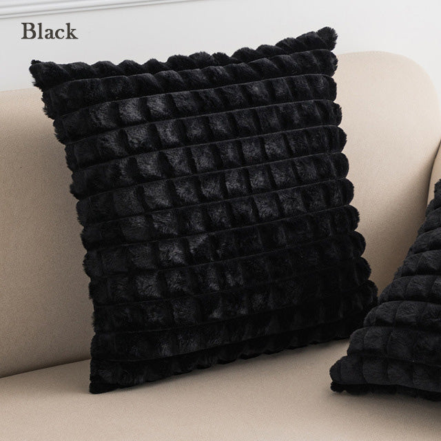 Soft Fur Cushion Cover │ Decorative Plaid Pattern Pillow Covers │ For Sofa Living room Home Decor Pillowcase Living Room Sofa Decor Besontique