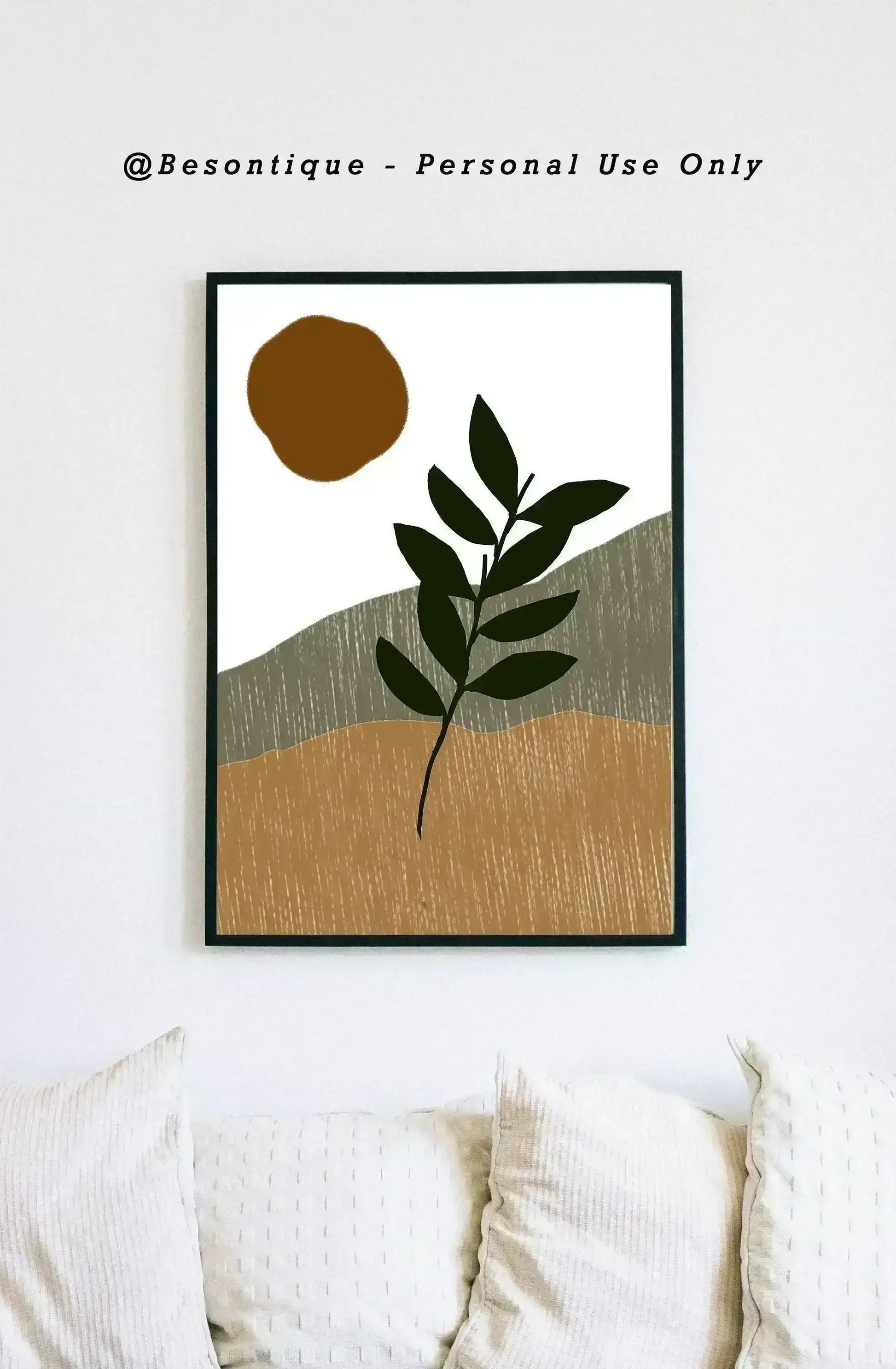 Boho Botanical Digital Prints, Modern Abstract Poster, Geometric Gallery Wall Art, Neutral Beige Green Orange Printable Art - Besontique Home
