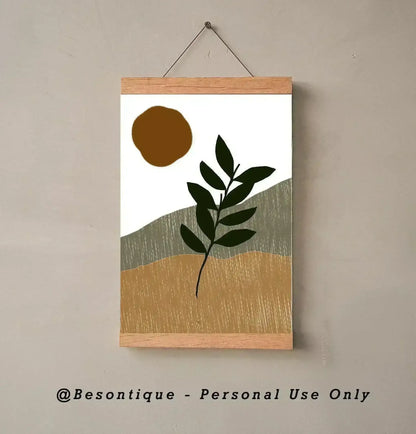 Boho Botanical Digital Prints, Modern Abstract Poster, Geometric Gallery Wall Art, Neutral Beige Green Orange Printable Art - Besontique Home