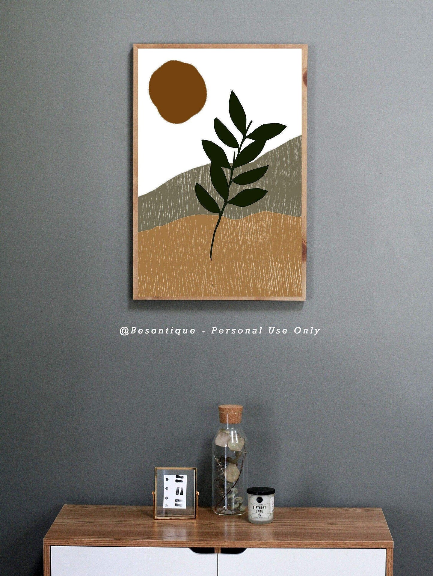 Boho Botanical Digital Prints, Modern Abstract Poster, Geometric Gallery Wall Art, Neutral Beige Green Orange Printable Art - Besontique Home