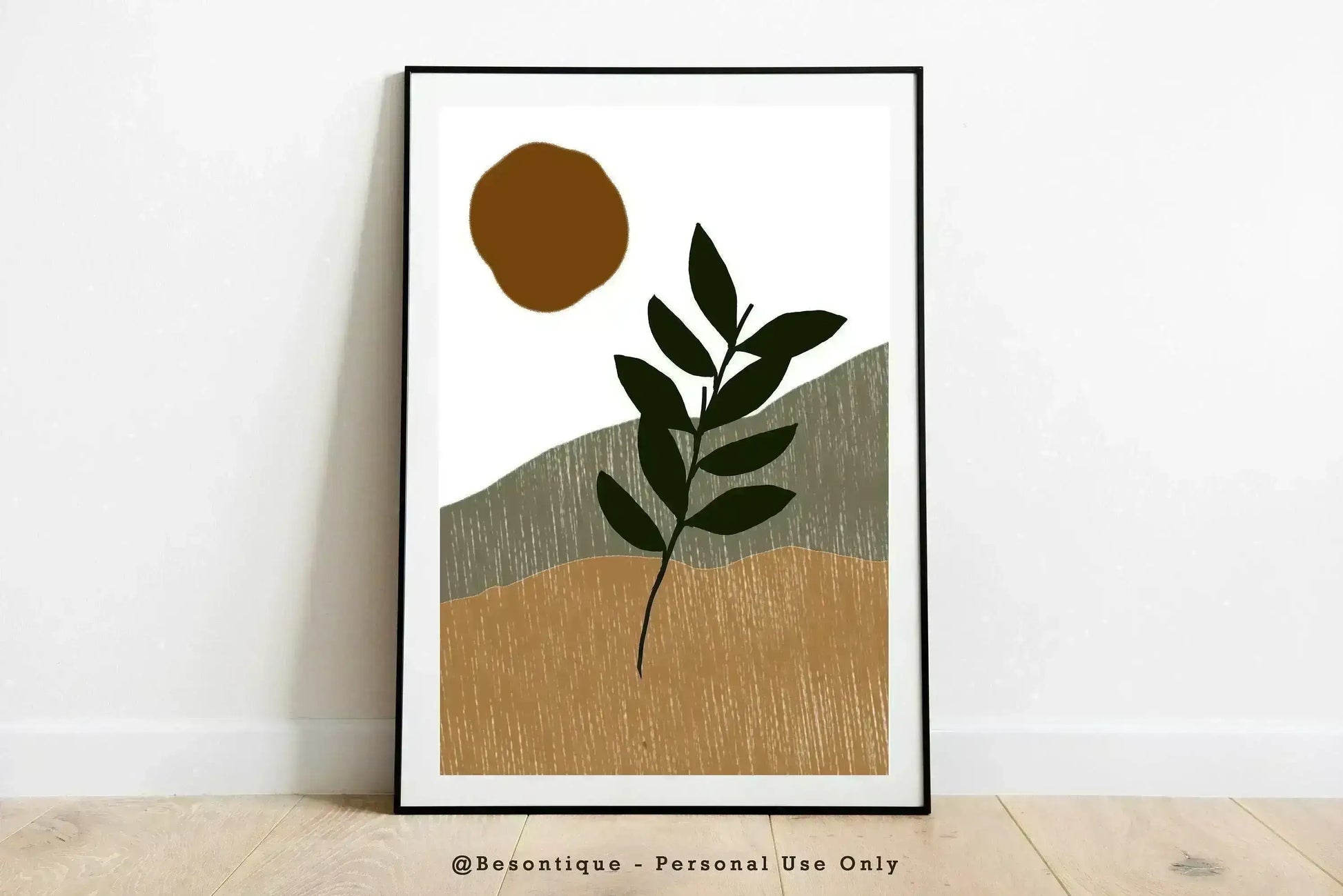 Boho Botanical Digital Prints, Modern Abstract Poster, Geometric Gallery Wall Art, Neutral Beige Green Orange Printable Art - Besontique Home