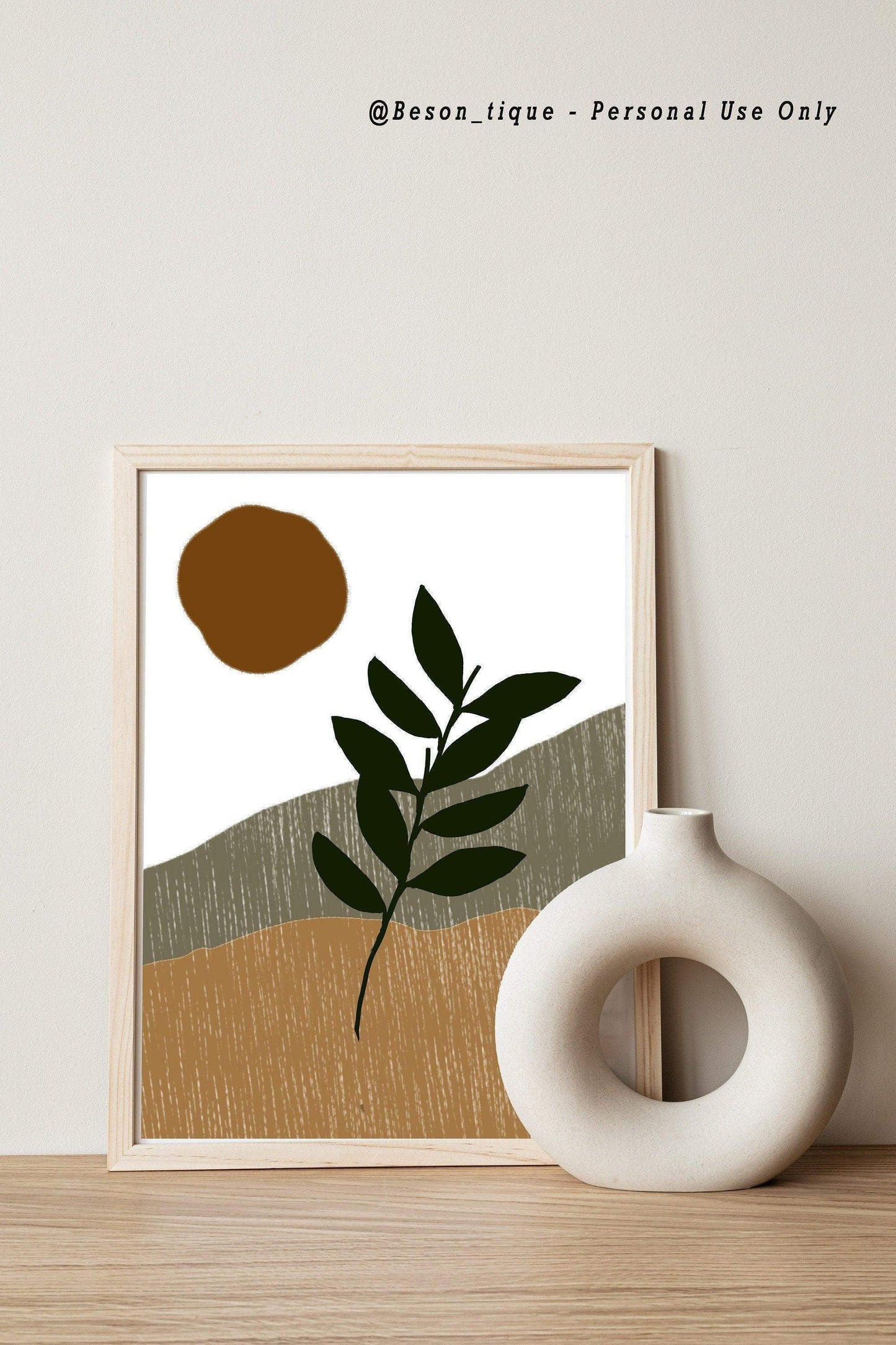 Boho Botanical Digital Prints, Modern Abstract Poster, Geometric Gallery Wall Art, Neutral Beige Green Orange Printable Art - Besontique Home