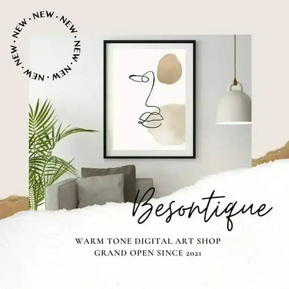 Botanical Digital Prints, Modern Boho Wall Poster, Nature Plants Wall Art, Neutral Beige Green Printable Art - Besontique Home