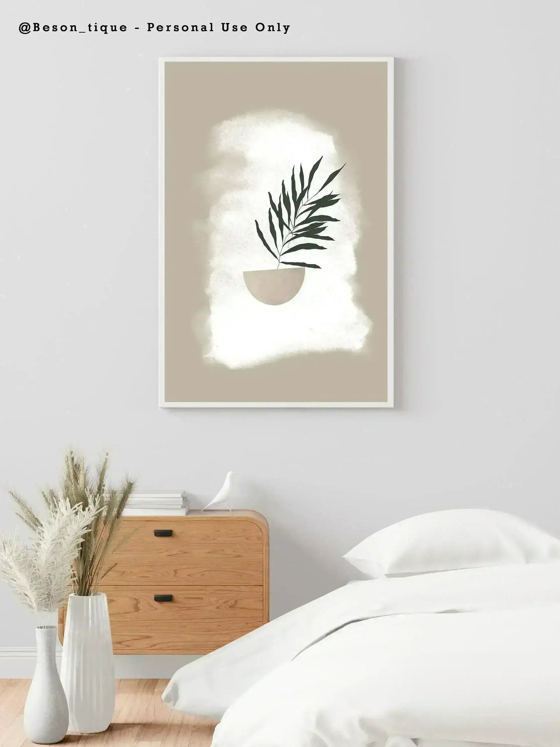 Botanical Digital Prints, Modern Boho Wall Poster, Nature Plants Wall Art, Neutral Beige Green Printable Art - Besontique Home