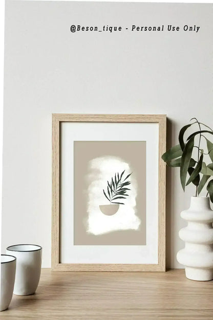 Botanical Digital Prints, Modern Boho Wall Poster, Nature Plants Wall Art, Neutral Beige Green Printable Art - Besontique Home