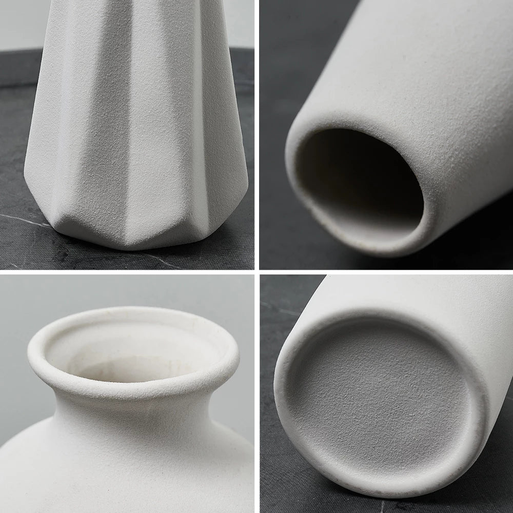Weiße einfache Keramik-Trockenblumenvase │ Heimdekoration Raumdekorationsartikel