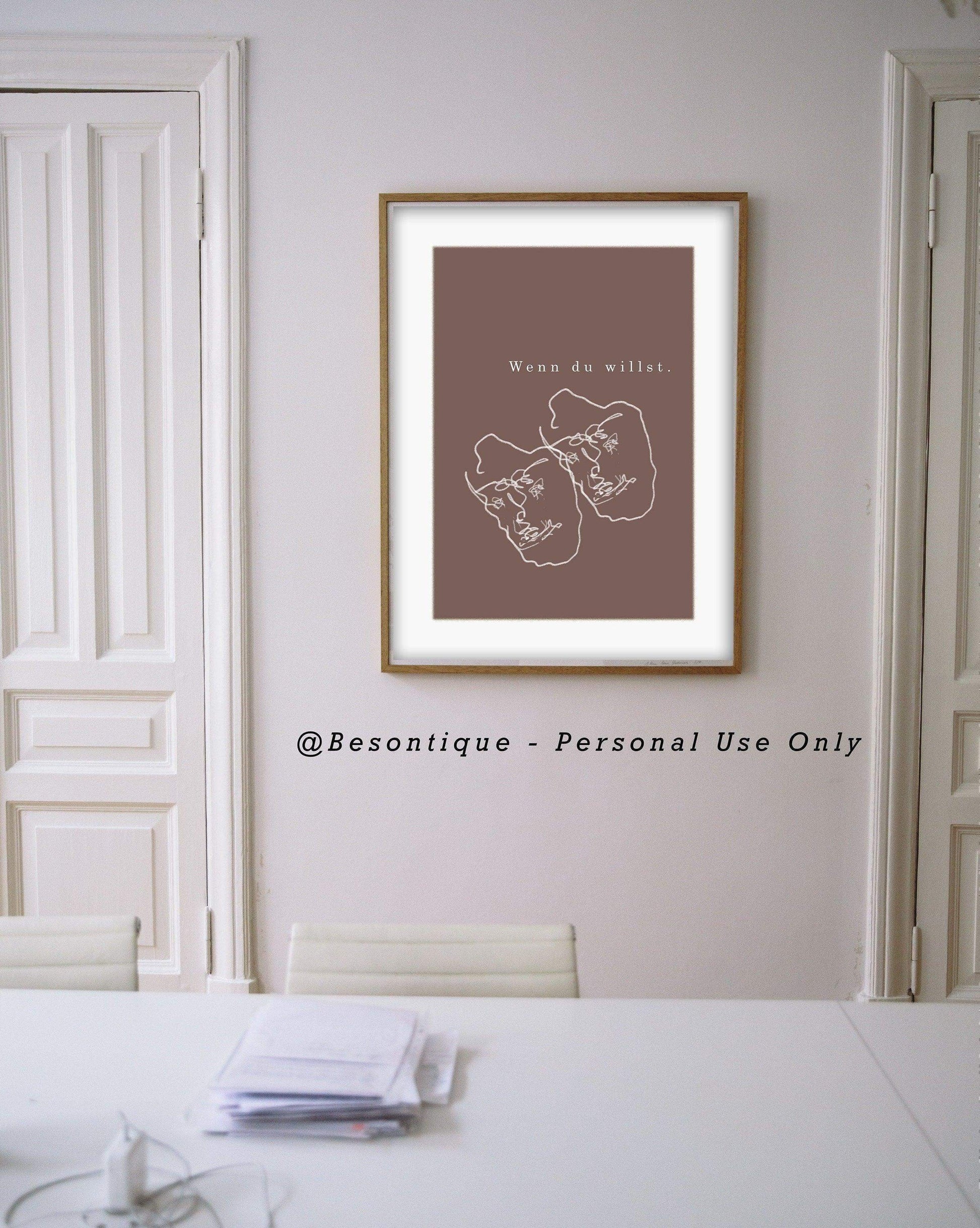 Face Line Abstract Digital Prints, Geometric Art, Typo Gallery Wall Art, Neutral Brown White Printable Art - Besontique Home