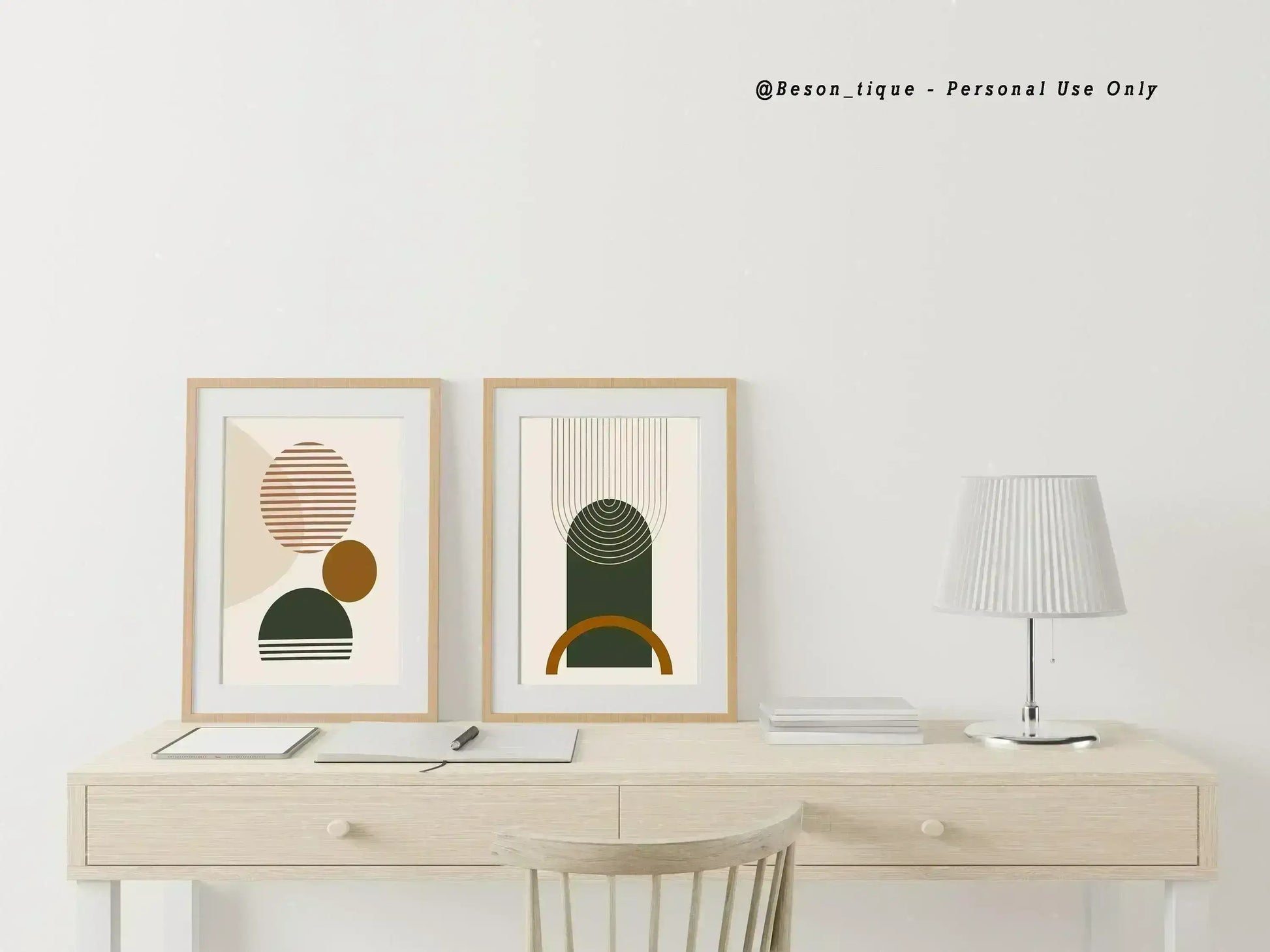 Modern Abstract Digital Prints, Set Of 2 Minimalist Geometric Printable Art, Warm Neutral Tone Wall Artwork, Gallery Home Decor Poster - Besontique Home