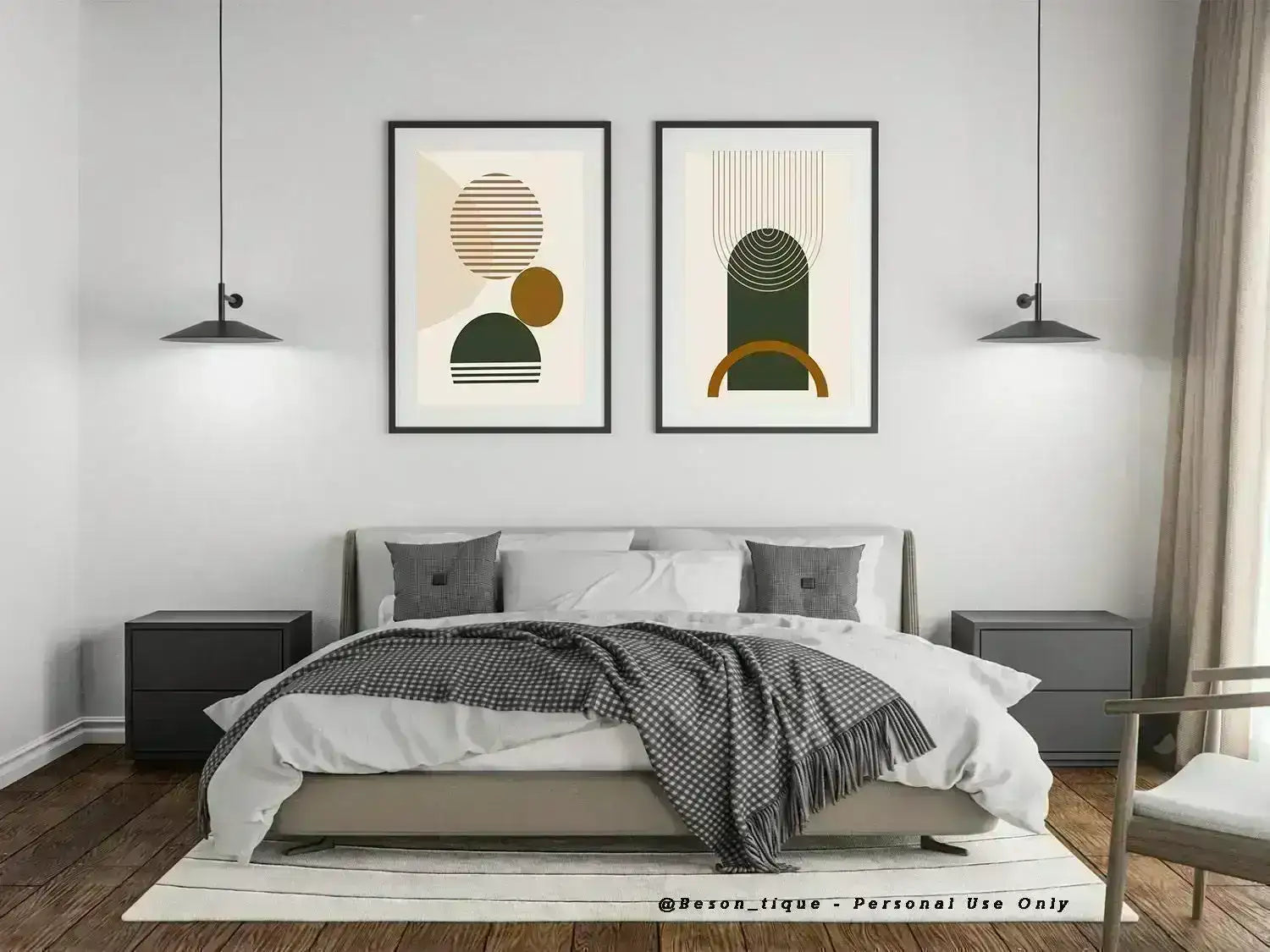 Modern Abstract Digital Prints, Set Of 2 Minimalist Geometric Printable Art, Warm Neutral Tone Wall Artwork, Gallery Home Decor Poster - Besontique Home