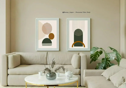 Modern Abstract Digital Prints, Set Of 2 Minimalist Geometric Printable Art, Warm Neutral Tone Wall Artwork, Gallery Home Decor Poster - Besontique Home