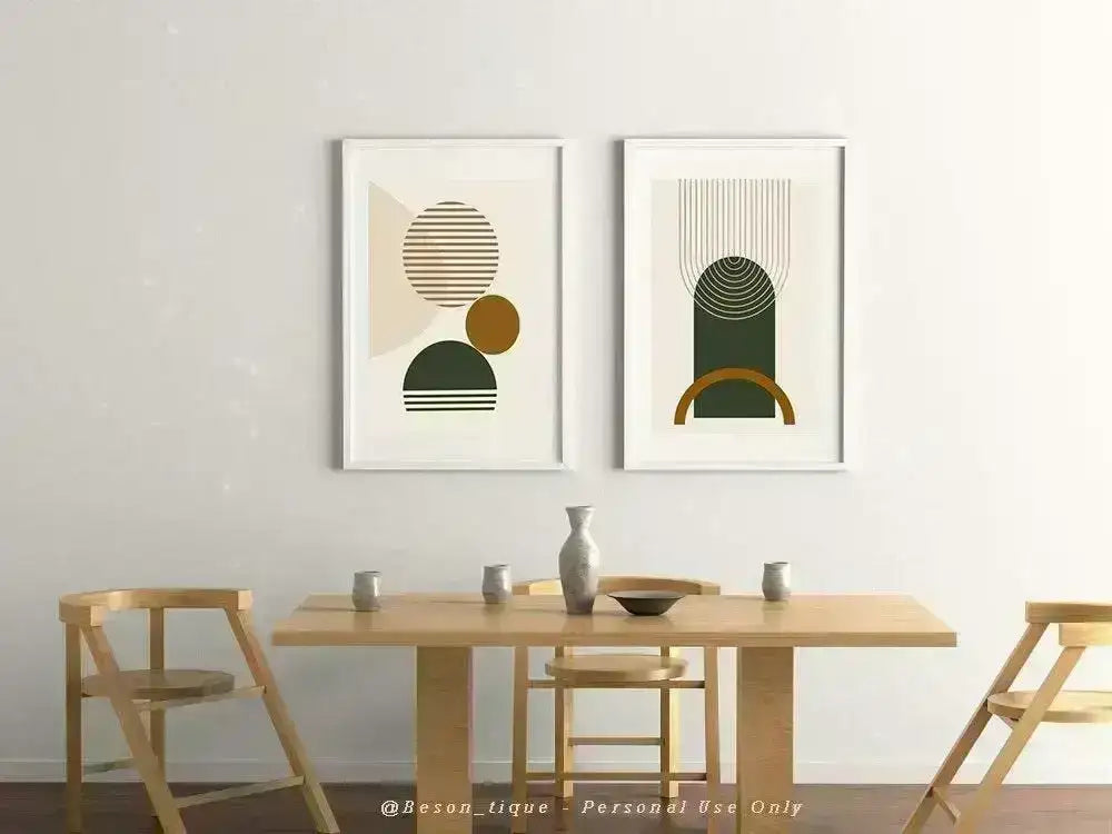 Modern Abstract Digital Prints, Set Of 2 Minimalist Geometric Printable Art, Warm Neutral Tone Wall Artwork, Gallery Home Decor Poster - Besontique Home