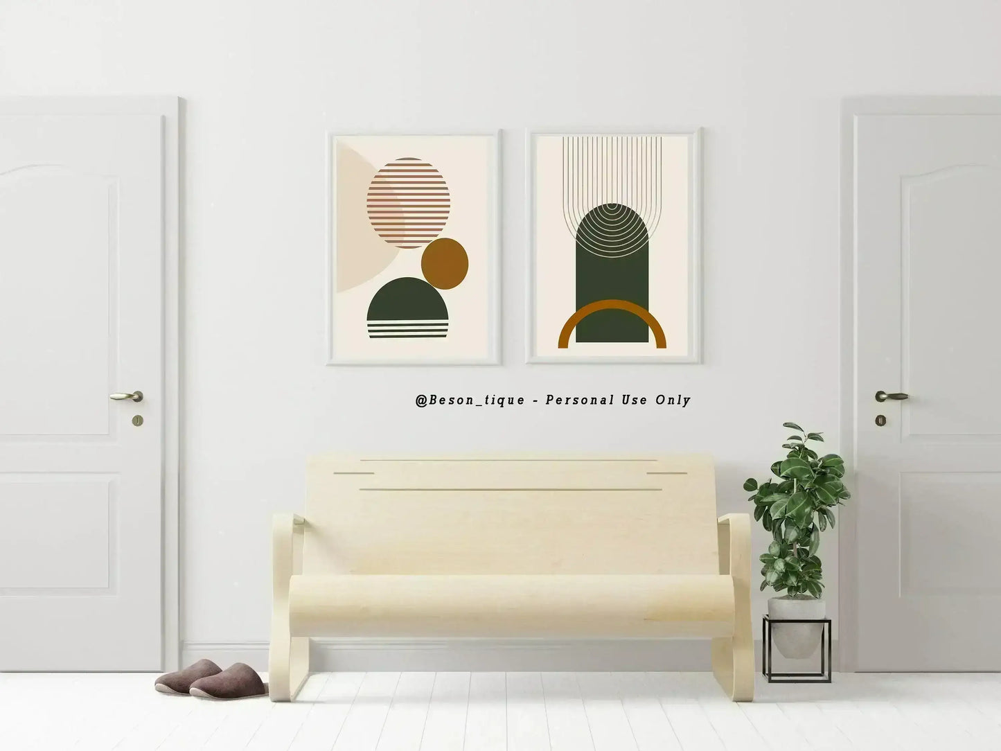 Modern Abstract Digital Prints, Set Of 2 Minimalist Geometric Printable Art, Warm Neutral Tone Wall Artwork, Gallery Home Decor Poster - Besontique Home