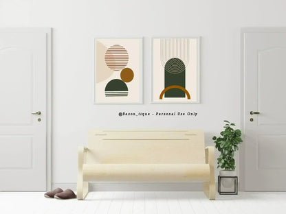 Modern Abstract Digital Prints, Set Of 2 Minimalist Geometric Printable Art, Warm Neutral Tone Wall Artwork, Gallery Home Decor Poster - Besontique Home