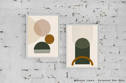 Modern Abstract Digital Prints, Set Of 2 Minimalist Geometric Printable Art, Warm Neutral Tone Wall Artwork, Gallery Home Decor Poster - Besontique Home