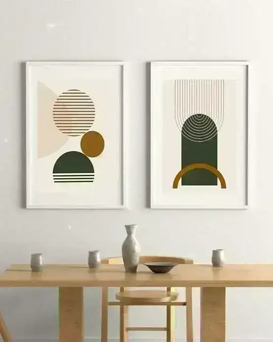 Modern Abstract Digital Prints, Set Of 2 Minimalist Geometric Printable Art, Warm Neutral Tone Wall Artwork, Gallery Home Decor Poster - Besontique Home