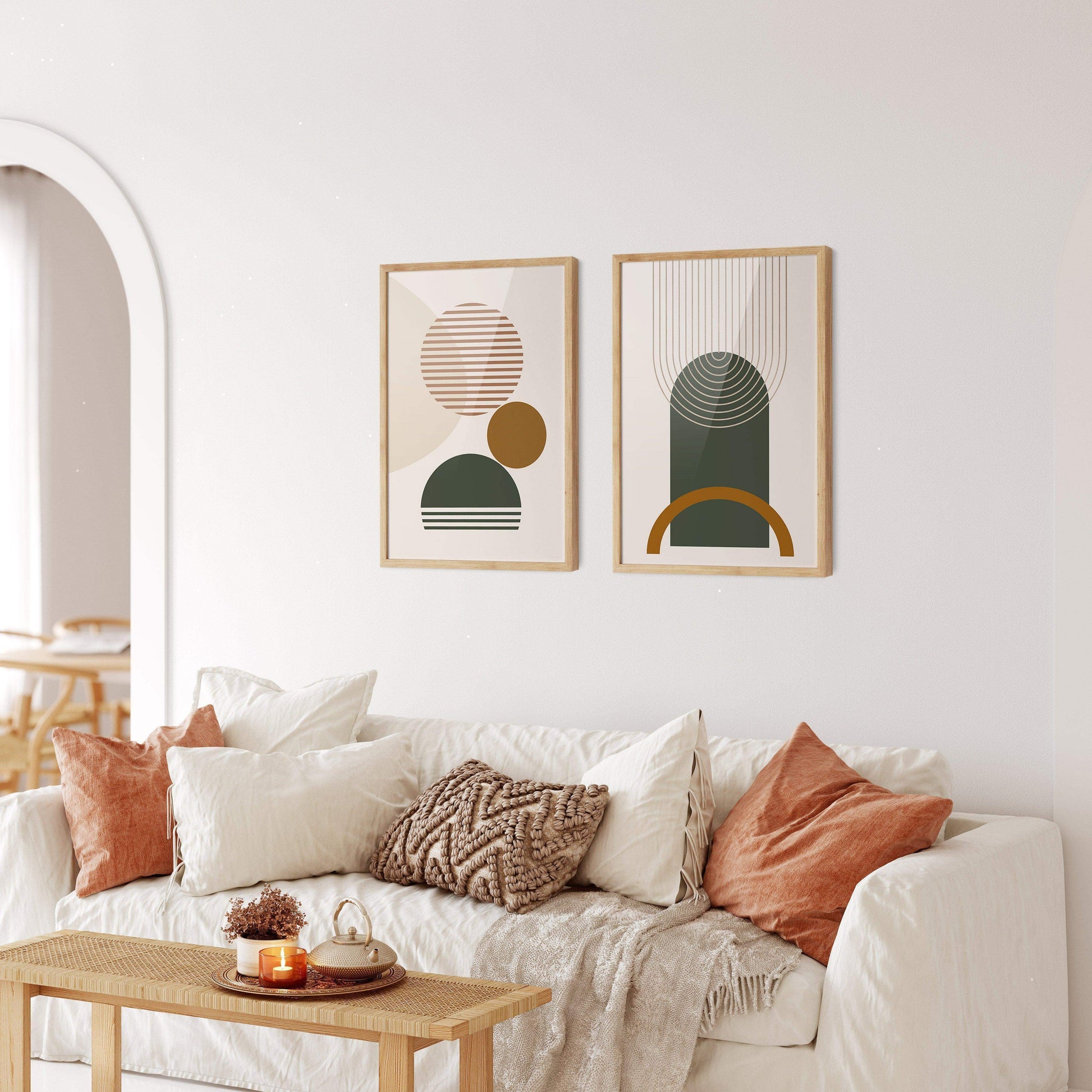 Modern Abstract Digital Prints, Set Of 2 Minimalist Geometric Printable Art, Warm Neutral Tone Wall Artwork, Gallery Home Decor Poster - Besontique Home