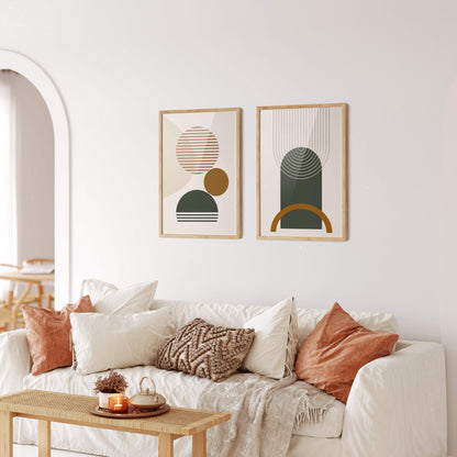 Modern Abstract Digital Prints, Set Of 2 Minimalist Geometric Printable Art, Warm Neutral Tone Wall Artwork, Gallery Home Decor Poster - Besontique Home