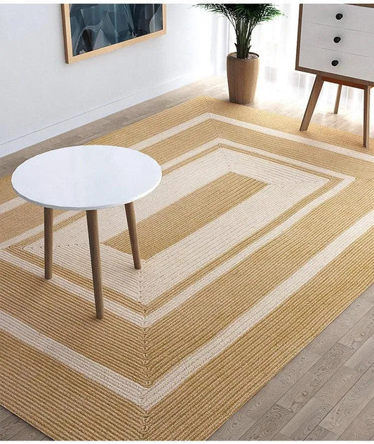 Modern Natural Jute Oval Rectangular Rug │ Minimal Hand Woven Durable Mat Carpet - Besontique