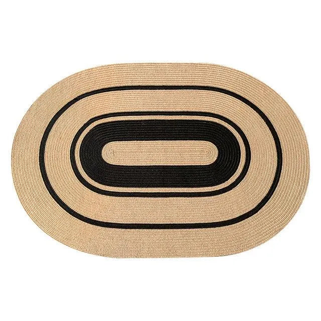 Modern Natural Jute Oval Rectangular Rug │ Minimal Hand Woven Durable Mat Carpet - Besontique Home