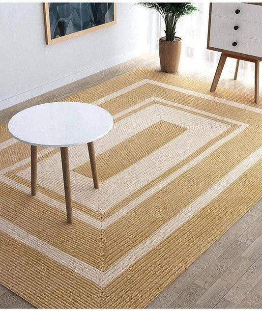 Modern Natural Jute Oval Rectangular Rug │ Minimal Hand Woven Durable Mat Carpet - Besontique Home