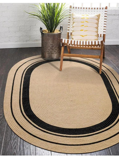 Modern Natural Jute Oval Rectangular Rug │ Minimal Hand Woven Durable Mat Carpet - Besontique Home