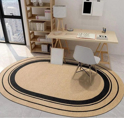 Modern Natural Jute Oval Rectangular Rug │ Minimal Hand Woven Durable Mat Carpet - Besontique Home